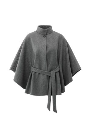 Yaya Soft woven poncho with collar 803072 dark night grey melange