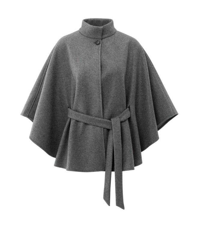 Yaya Soft woven poncho with collar 803072 dark night grey melange