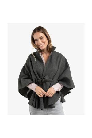 Yaya Soft woven poncho with collar 803072 dark night grey melange