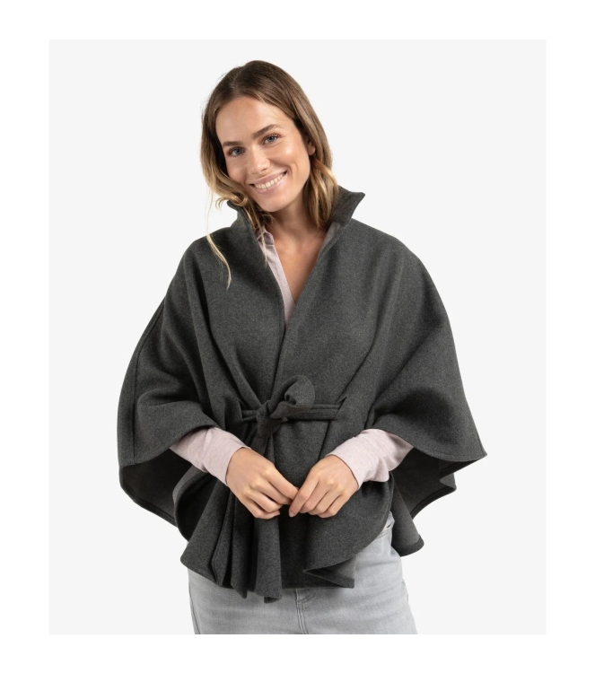 Yaya Soft woven poncho with collar 803072 dark night grey melange