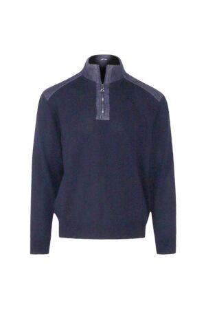 Paul and Shark Denim details cool touch wool half zip 050 Navy