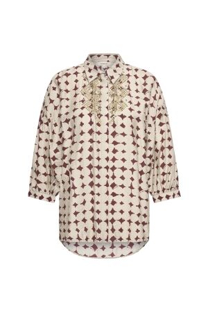 Expresso Blouse woven smock detail EX400 Sangria