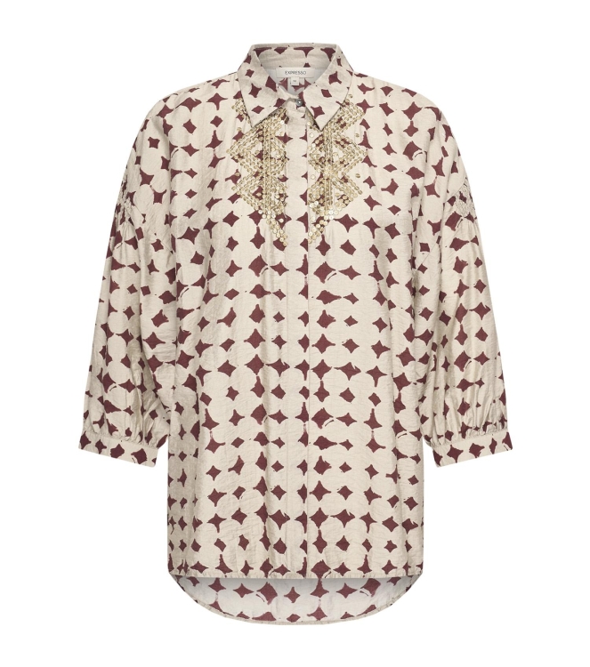 Expresso Blouse woven smock detail EX400 Sangria