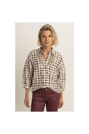 Expresso Blouse woven smock detail EX400 Sangria