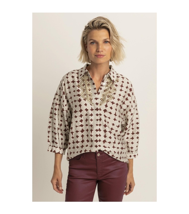 Expresso Blouse woven smock detail EX400 Sangria