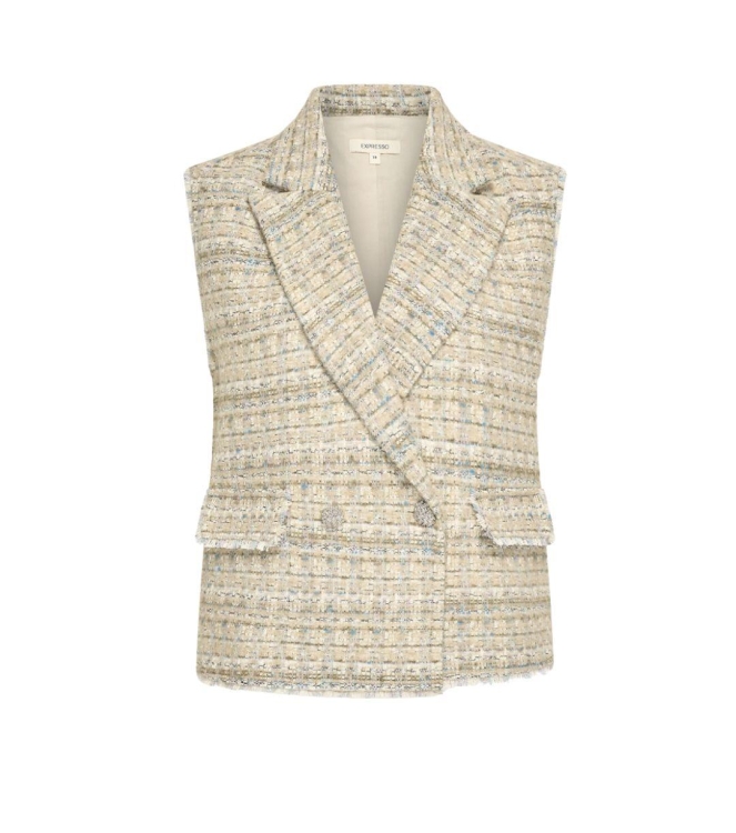Expresso Gilet woven raw edge EX204 Dove grey