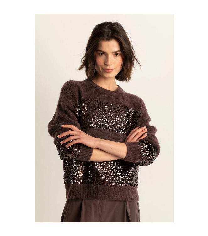Expresso Pullover sequins stripe EX101 Dark coffee