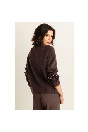 Expresso Pullover sequins stripe EX101 Dark coffee