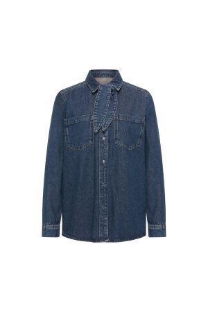 Expresso Blouse denim with bow EX351 Dark blue denim