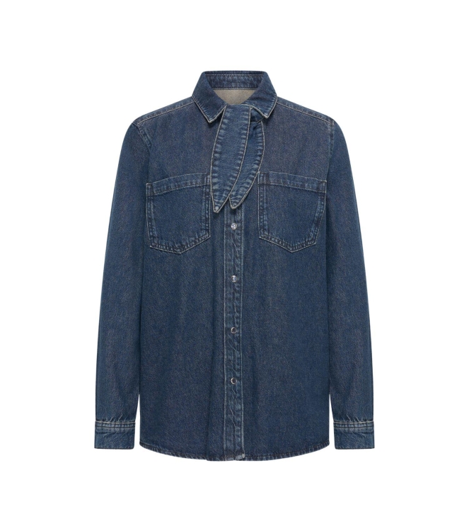 Expresso Blouse denim with bow EX351 Dark blue denim