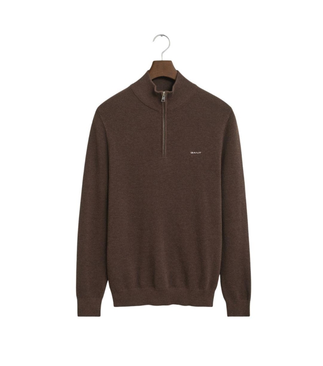Gant Cotton Piqué Half-Zip Sweater 281 brown melange