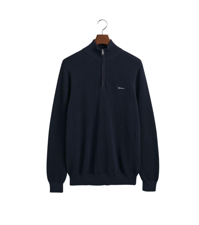 Gant Cotton Piqué Half-Zip Sweater 433 evening blue