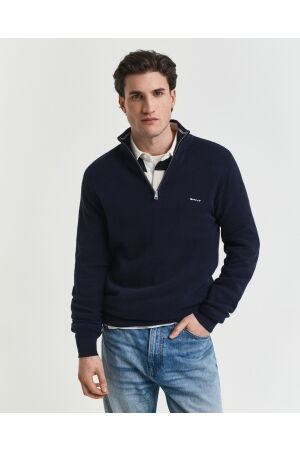 Gant Cotton Piqué Half-Zip Sweater 433 evening blue