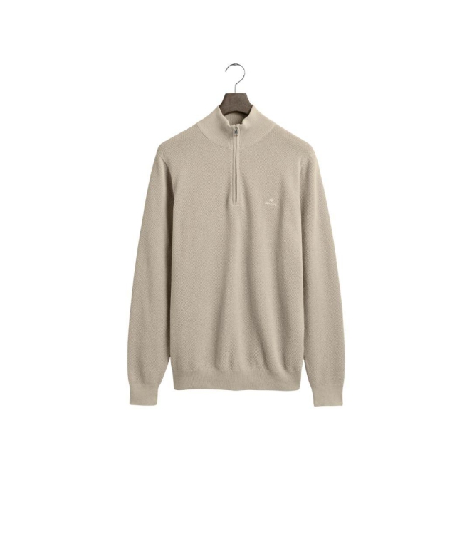 Gant Cotton Piqué Half-Zip Sweater 291 light beige melange