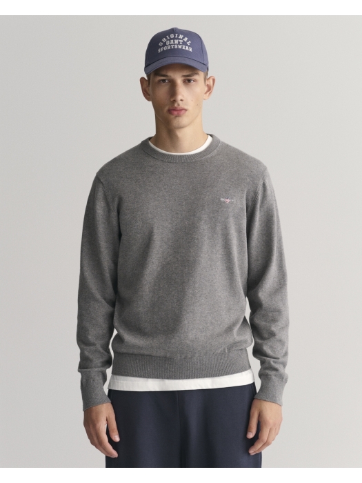 Gant Classic Cotton Crew Neck Sweater 92 dark grey melange