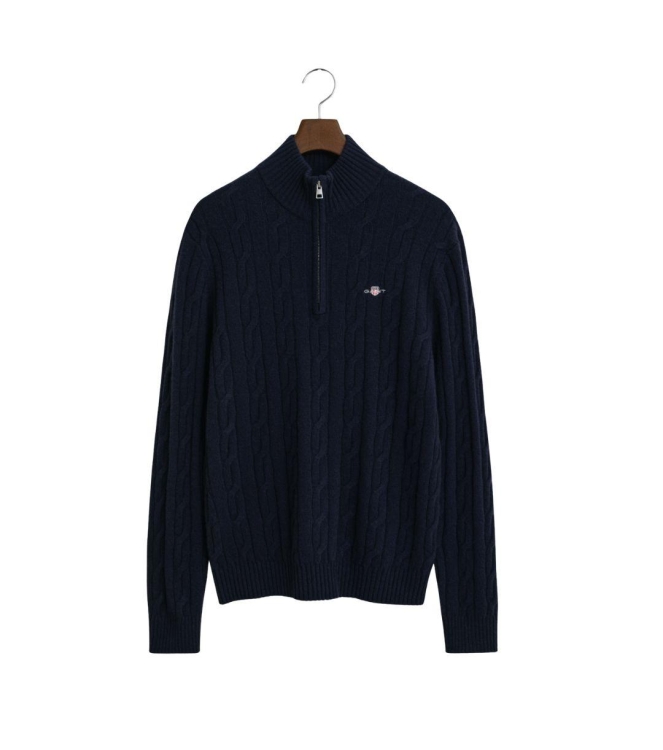 Gant Lambswool Cable Knit Half-Zip Sweater 433 evening blue