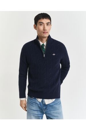 Gant Lambswool Cable Knit Half-Zip Sweater 433 evening blue
