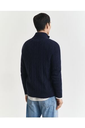 Gant Lambswool Cable Knit Half-Zip Sweater 433 evening blue