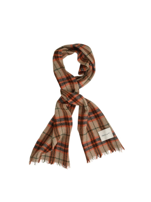 Gant Checked Wool Herringbone Scarf 845 deep orange