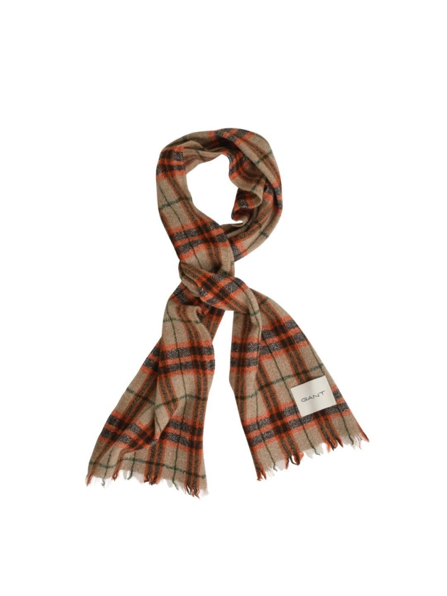 Gant Checked Wool Herringbone Scarf 845 deep orange