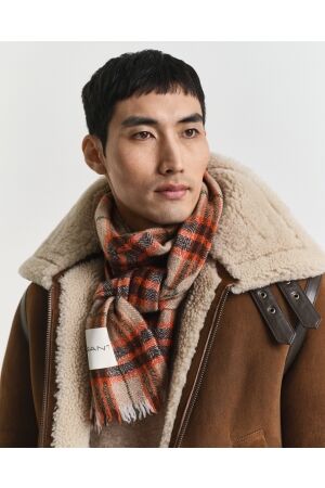 Gant Checked Wool Herringbone Scarf 845 deep orange