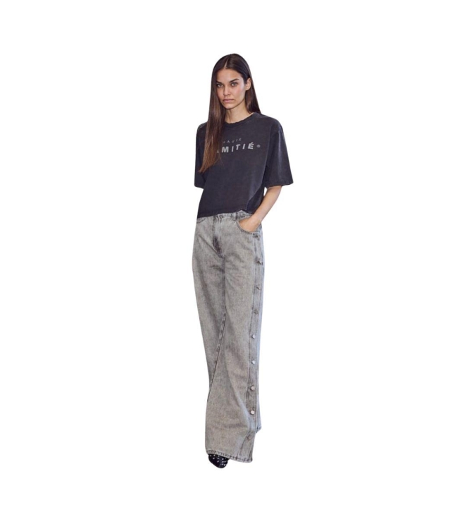 Haute L Amitie Sied panel button tall jeans Light grey