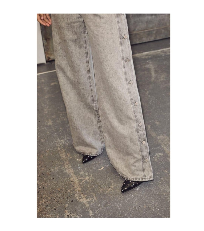 Haute L Amitie Sied panel button tall jeans Light grey