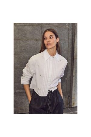 Haute L Amitie Pearl crop shirt White