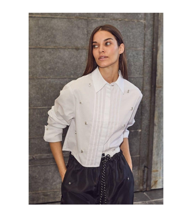 Haute L Amitie Pearl crop shirt White