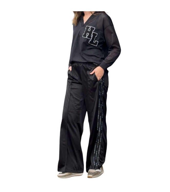 Haute L Amitie Logo tape track tall pant Black