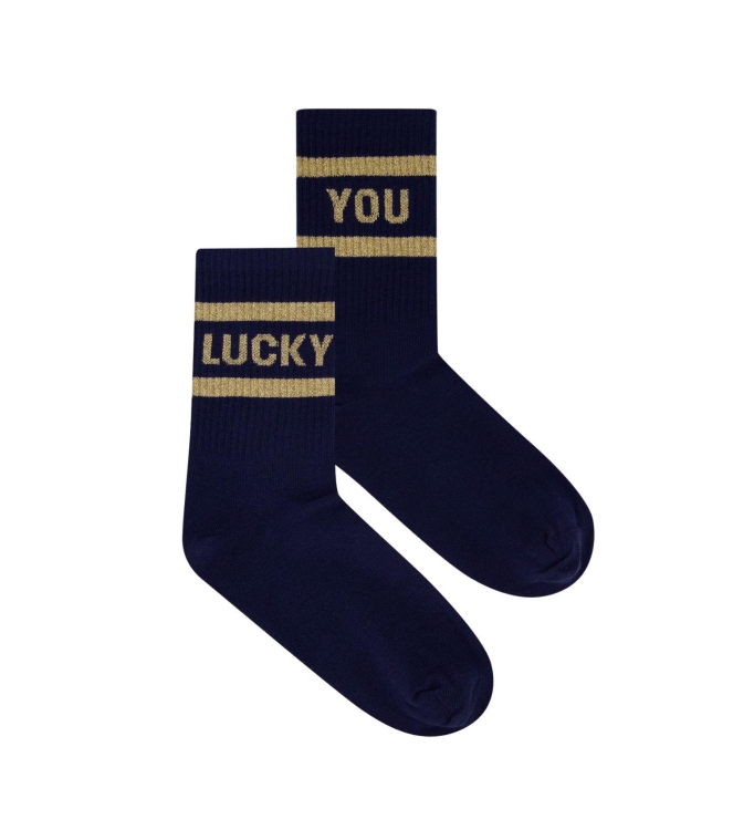 By-Bar Amsterdam Luckey sparkle navy socks 750 Gold