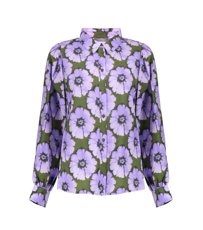 Geisha Blouse print flowers 000380 Purple