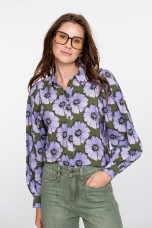 Geisha Blouse print flowers 000380 Purple
