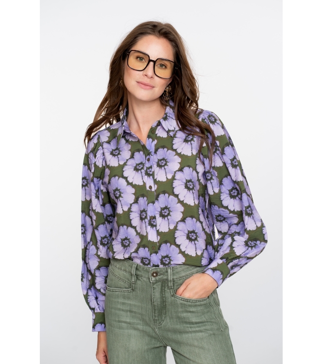 Geisha Blouse print flowers 000380 Purple