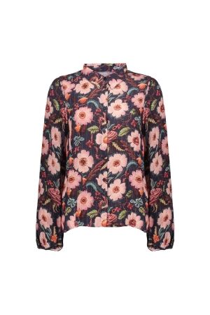 Geisha Blouse print flowers 000625 Bleu