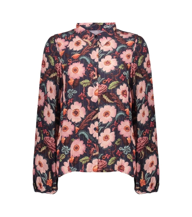 Geisha Blouse print flowers 000625 Bleu