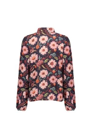 Geisha Blouse print flowers 000625 Bleu