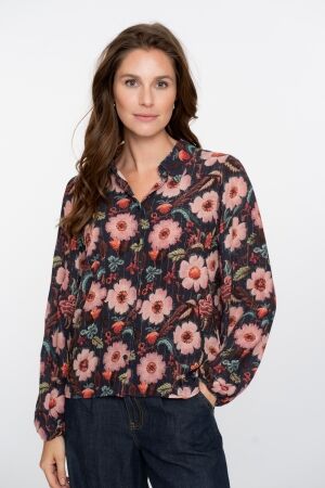 Geisha Blouse print flowers 000625 Bleu
