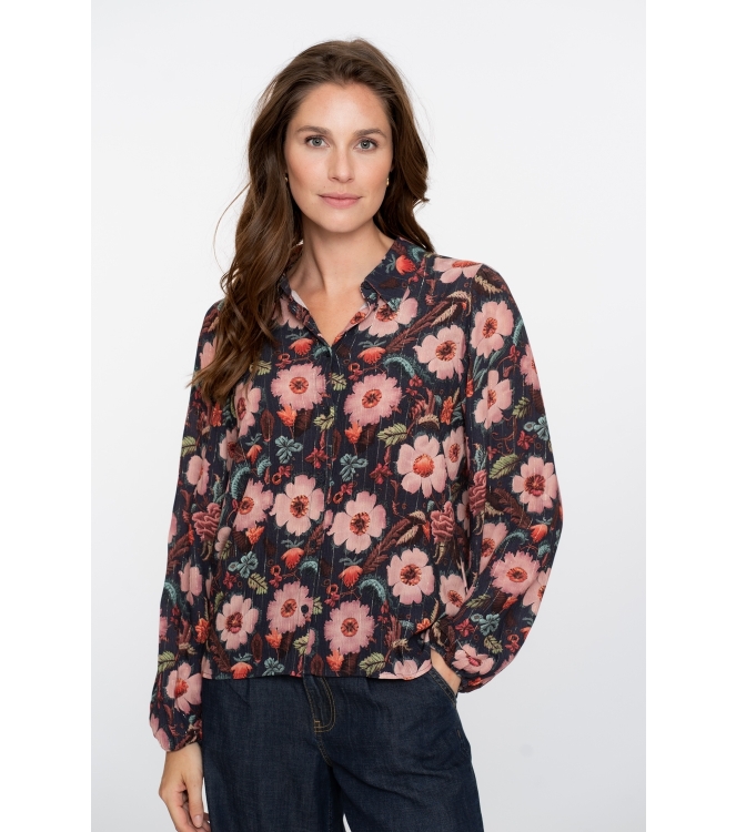 Geisha Blouse print flowers 000625 Bleu