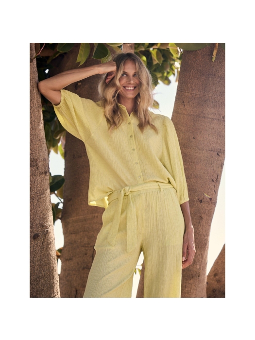 Tramontana Creased Puff-Sleeve Blouse 005795 Celery