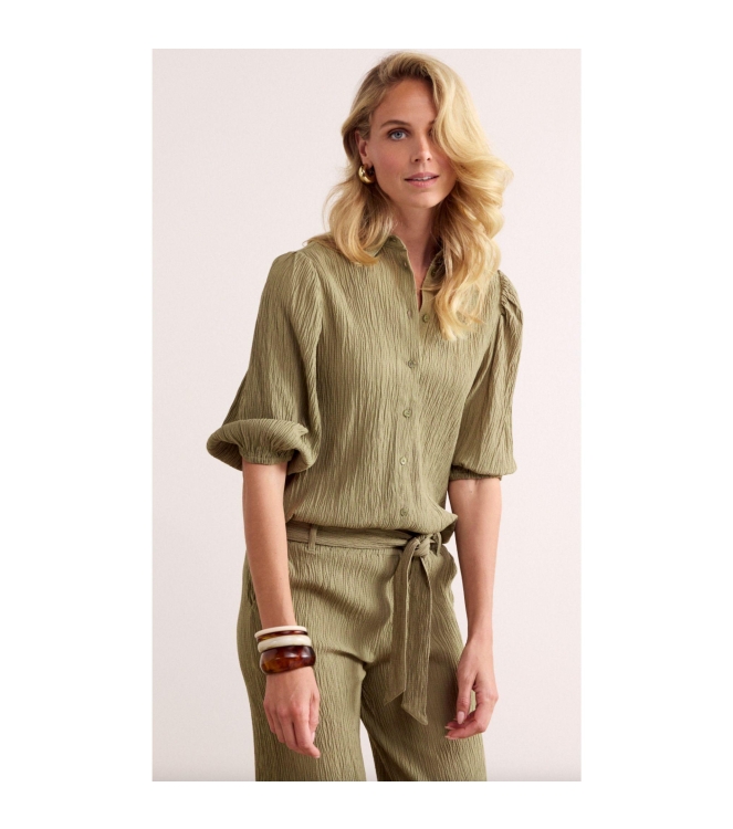 Tramontana Creased Puff-Sleeve Blouse 006155 Aloe