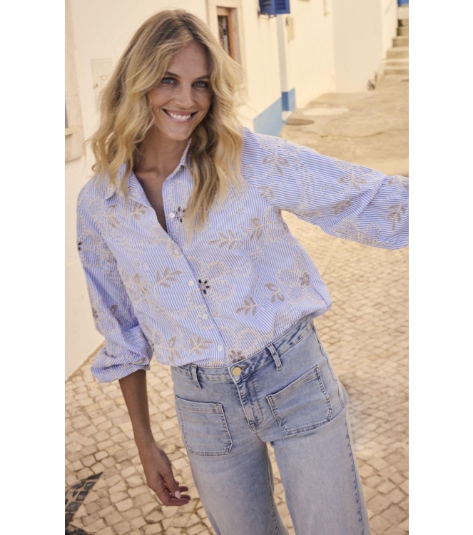 Tramontana Flower Embroidery Blouse 005042 Breezy blue