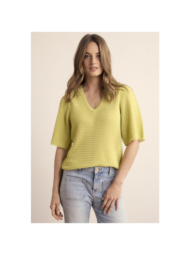 Tramontana V-Neck Jumper Lurex 005795 Celery