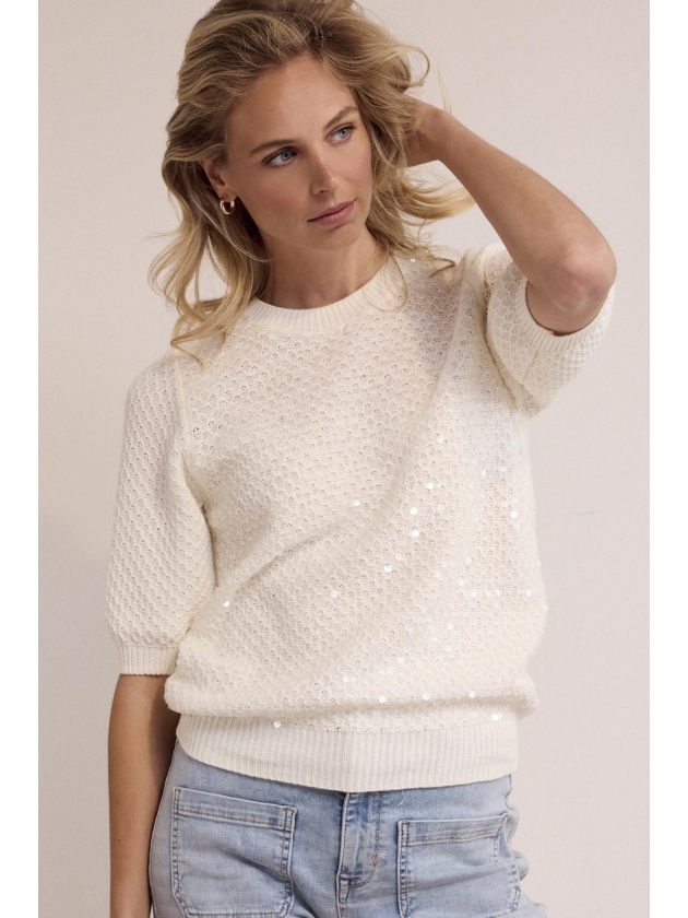 Tramontana Sequin Short-Sleeve Jumper 001100 Off white