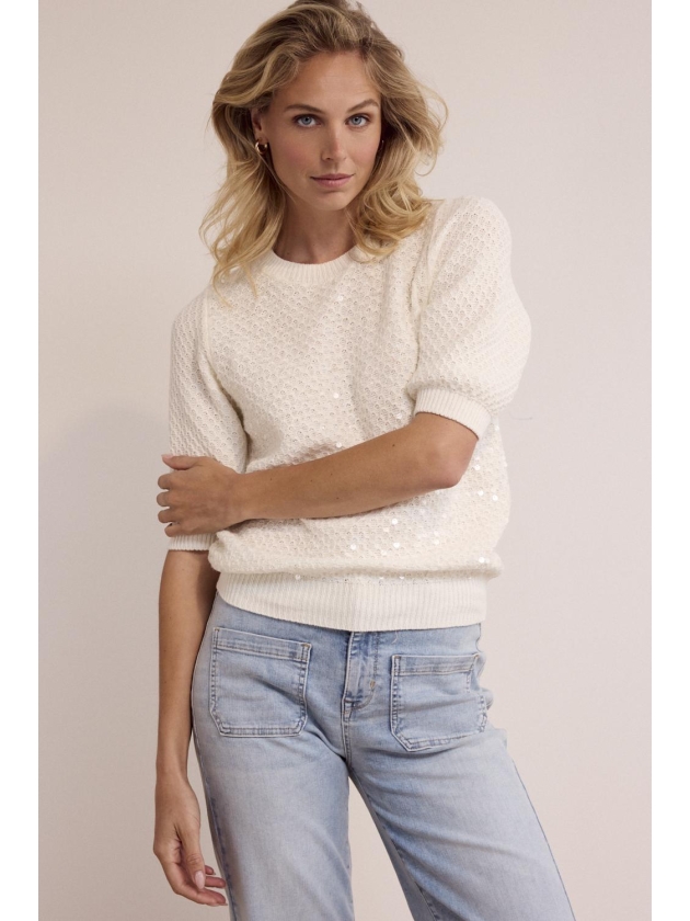 Tramontana Sequin Short-Sleeve Jumper 001100 Off white