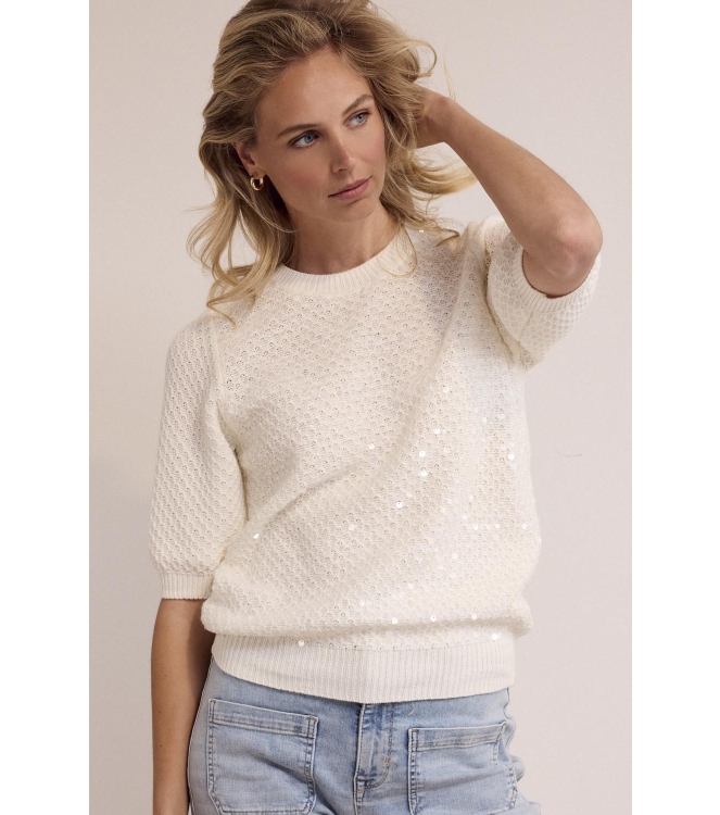 Tramontana Sequin Short-Sleeve Jumper 001100 Off white
