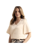Tramontana Crinkle Satin V-Neck Top 006800 Stone
