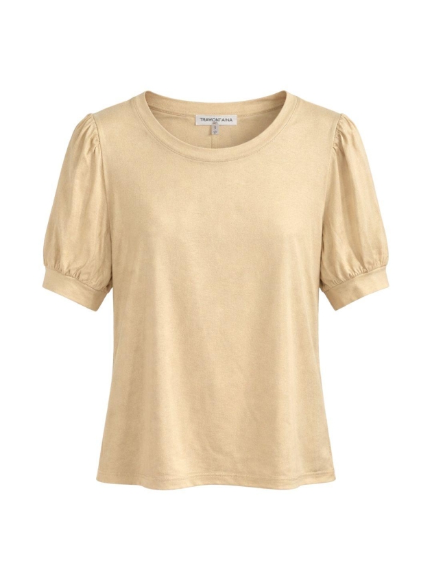 Tramontana Coated Puff-Sleeve T-Shirt 001225 Pebble