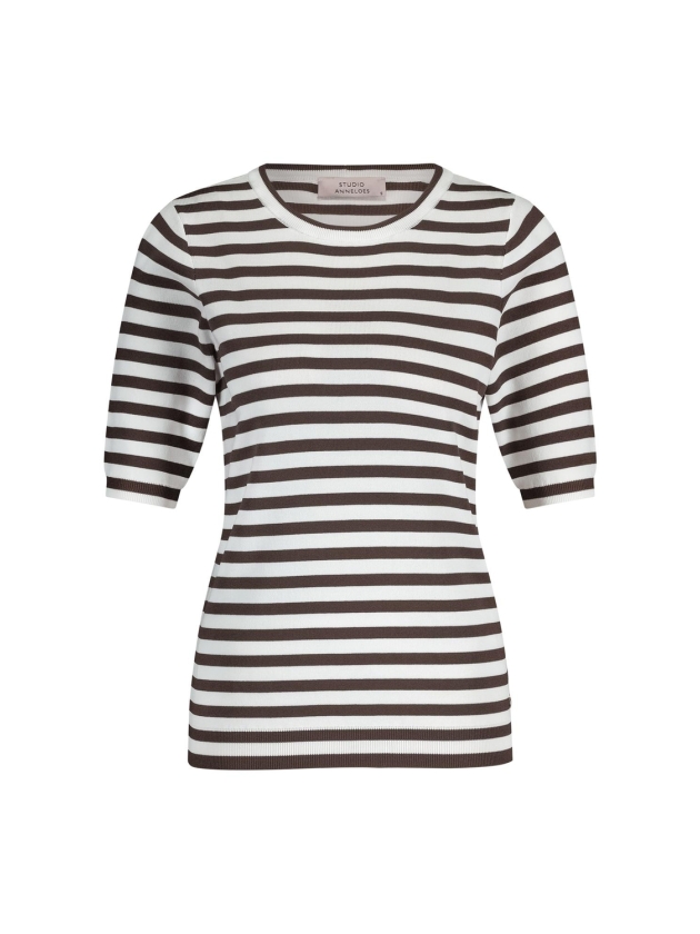 Studio Anneloes Luna ssl stripe pullover 1187 off white/espresso