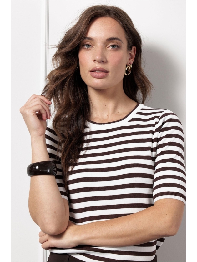 Studio Anneloes Luna ssl stripe pullover 1187 off white/espresso